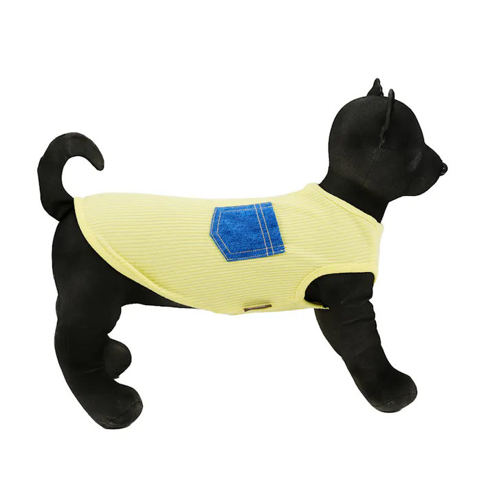 【送料無料】ポケット付きリブタンクトップ SSサイズ イエロー ペット服(犬の服)