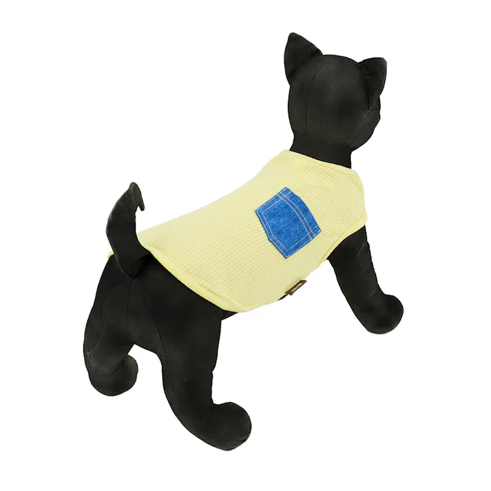 【送料無料】ポケット付きリブタンクトップ Lサイズ イエロー ペット服(犬の服)