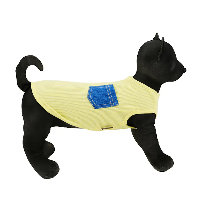 【送料無料】ポケット付きリブタンクトップ Lサイズ イエロー ペット服(犬の服)