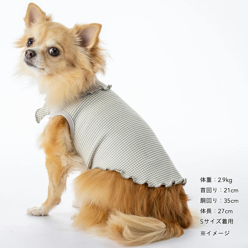 送料無料】襟付きボーダータンクトップ Mサイズ グレー ペット服(犬の