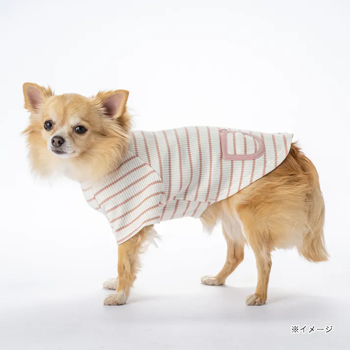 【送料無料】ボーダーリブカットソー SSサイズ ピンク ペット服(犬の服)