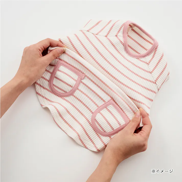 【送料無料】ボーダーリブカットソー SDサイズ ピンク ペット服(犬の服)