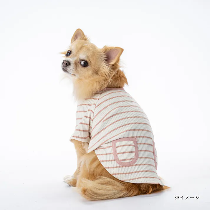 【送料無料】ボーダーリブカットソー SDサイズ ピンク ペット服(犬の服)