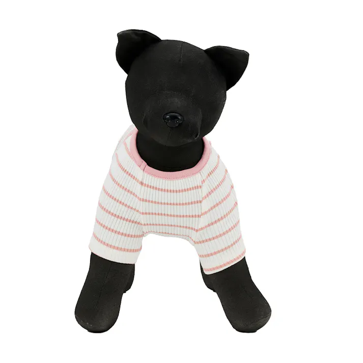 【送料無料】ボーダーリブカットソー Lサイズ ピンク ペット服(犬の服)
