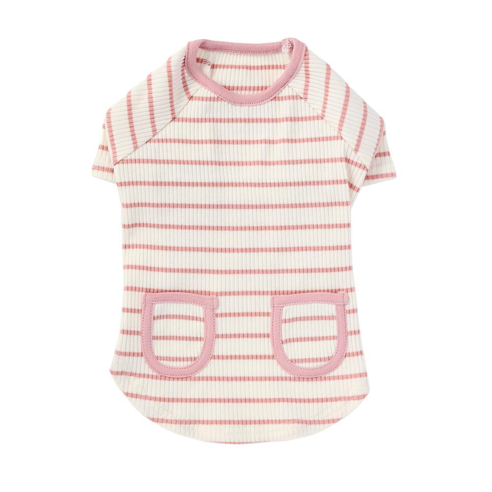 【送料無料】ボーダーリブカットソー MDサイズ ピンク ペット服(犬の服)