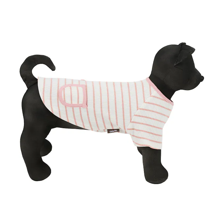 【送料無料】ボーダーリブカットソー MDサイズ ピンク ペット服(犬の服)