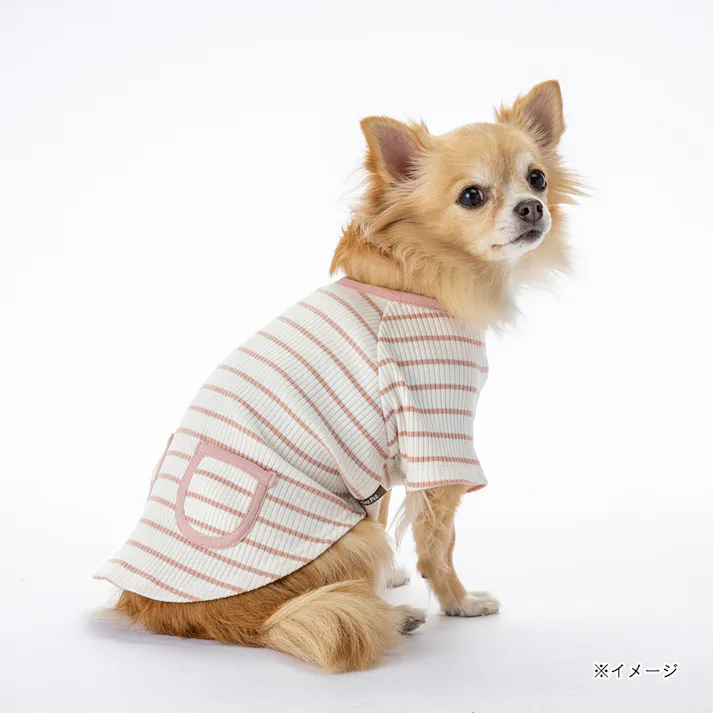 【送料無料】ボーダーリブカットソー MDサイズ ピンク ペット服(犬の服)