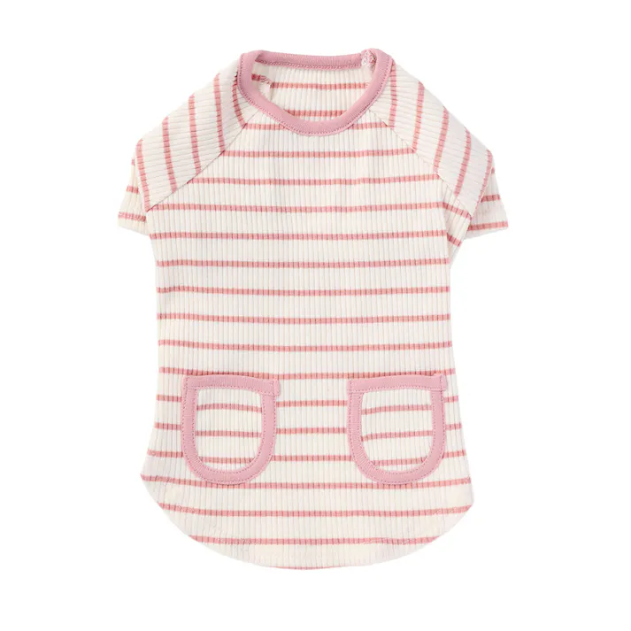 【送料無料】ボーダーリブカットソー MDサイズ ピンク ペット服(犬の服)