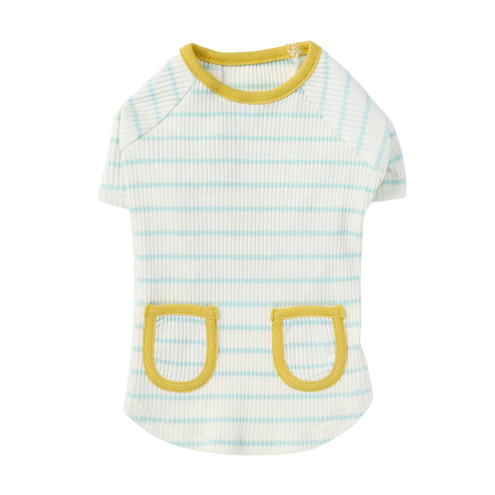 【送料無料】ボーダーリブカットソー Mサイズ ライトブルー ペット服(犬の服)