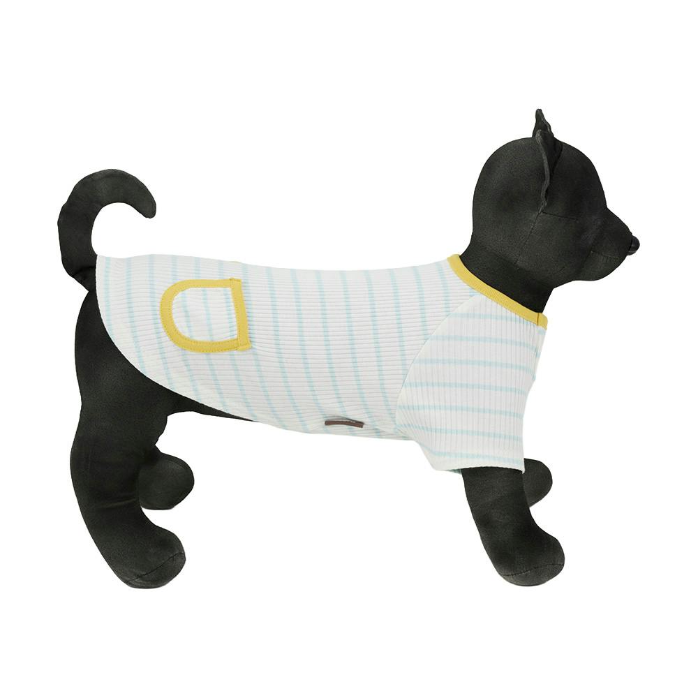 送料無料】ボーダーリブカットソー Lサイズ ライトブルー ペット服(犬