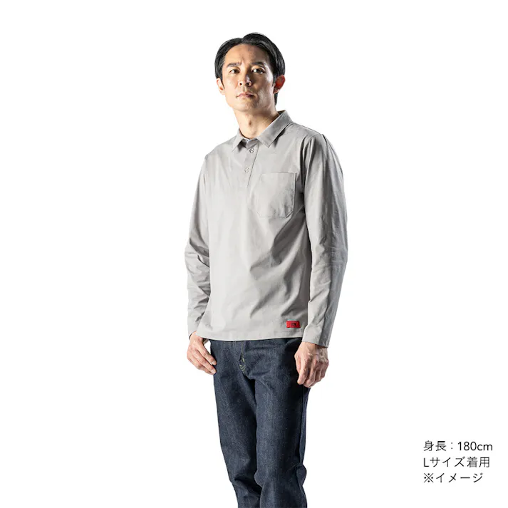 EDWポケ付きポロシャツ長袖 L ライトグレー