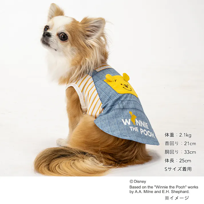 【送料無料】ひんやりオーバーオール風タンクトップ ブルー くまのプーさん Lサイズ ペット服(犬の服)