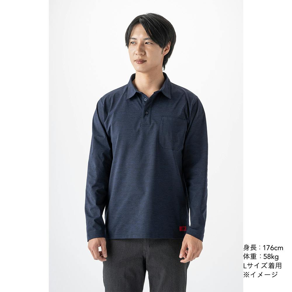 EDWポケ付きポロシャツ長袖 M 杢ネイビー | 作業着・作業服・安全靴