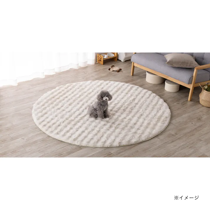 洗えるラグ ボリューム+ Pitapa 円形 180cm シロクマ アイボリー