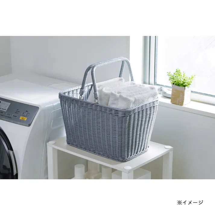 洗えるハンドル付きバスケット 幅40cm 奥行26cm 高さ24cm グレー