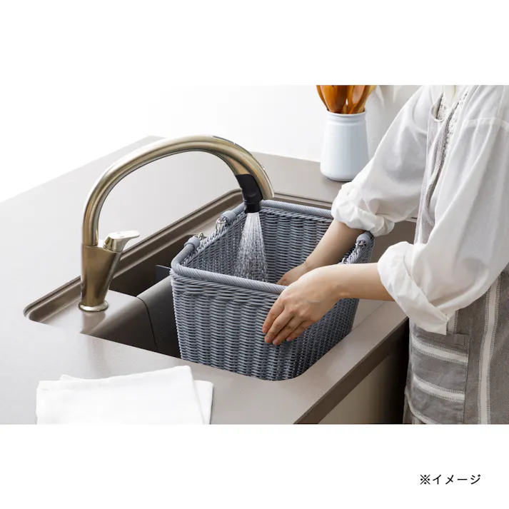 洗えるハンドル付きバスケット 幅40cm 奥行26cm 高さ24cm グレー