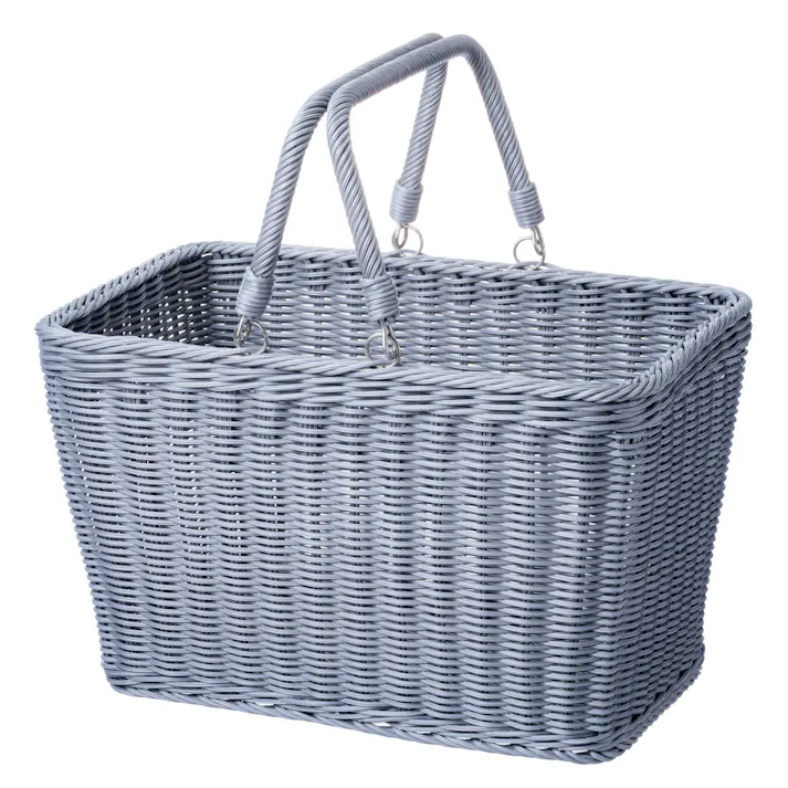 洗えるハンドル付きバスケット 幅40cm 奥行26cm 高さ24cm グレー