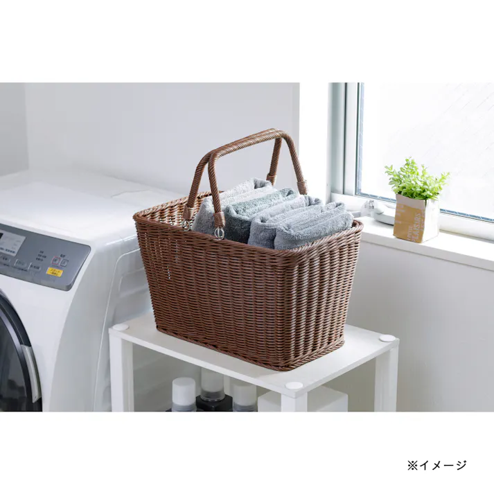 洗えるハンドル付きバスケット 幅40cm 奥行26cm 高さ24cm ブラウン