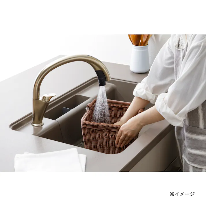 洗えるハンドル付きバスケット コンパクト 幅24cm 奥行24cm 高さ17.5cm ブラウン