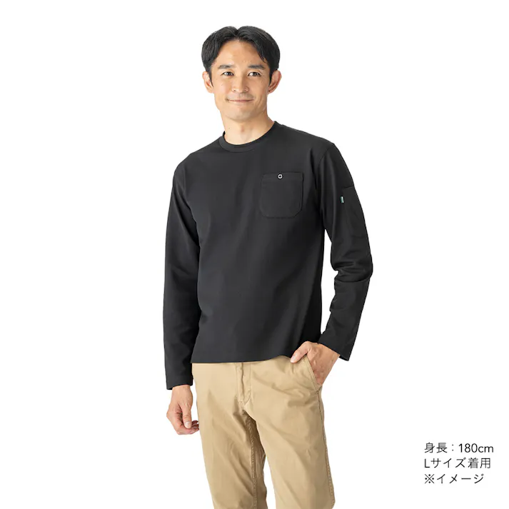 SDポケ付きワークTシャツ長袖 M ブラック