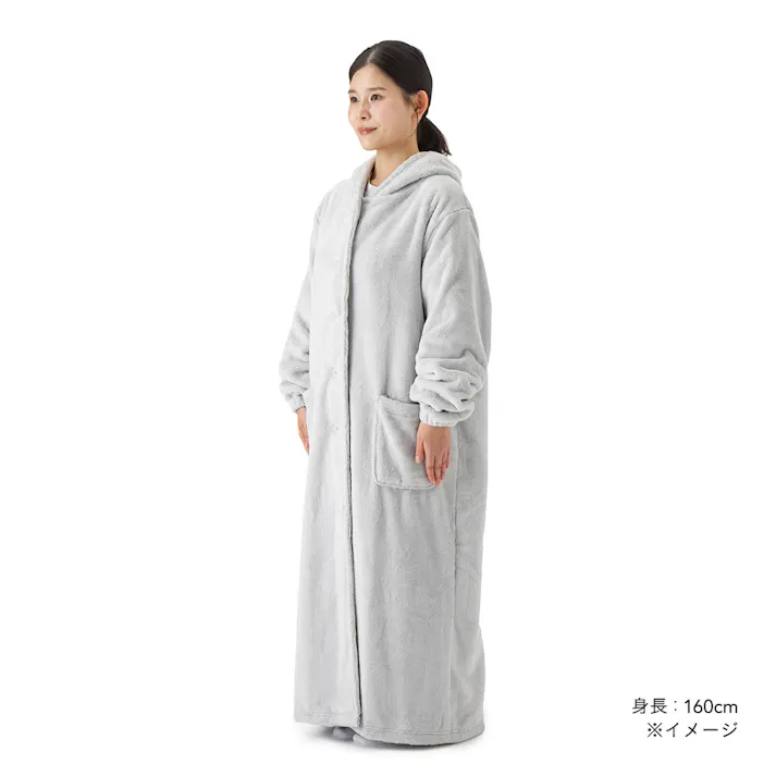 着る毛布 フード付き ロング 幅49cm 奥行130cm グレー