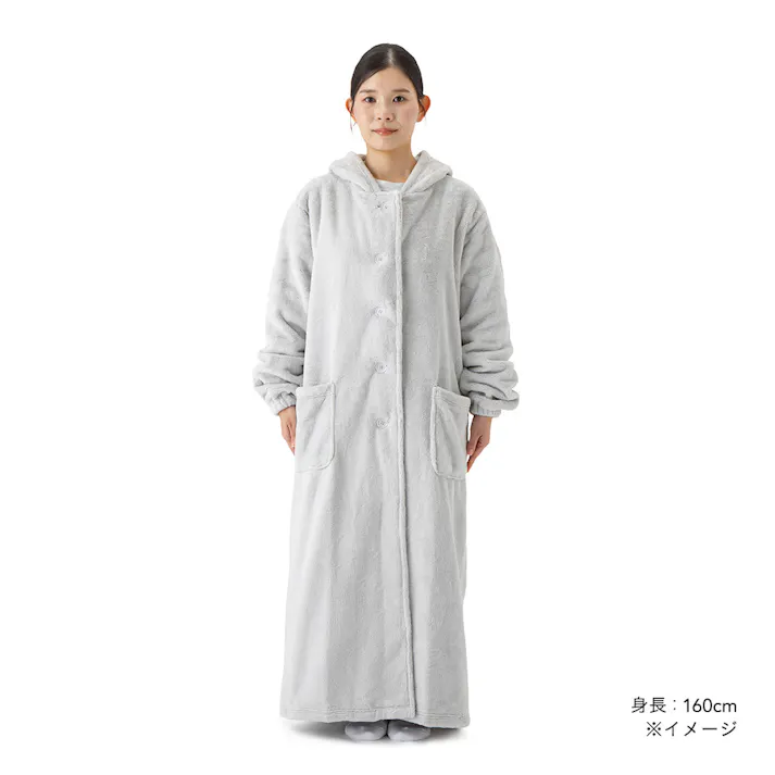 着る毛布 フード付き ロング 幅49cm 奥行130cm グレー