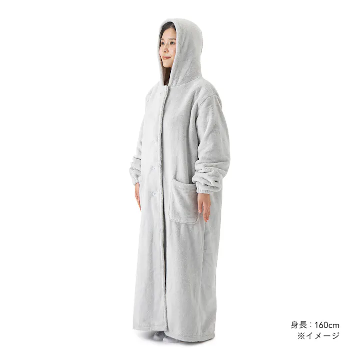 着る毛布 フード付き ロング 幅49cm 奥行130cm グレー