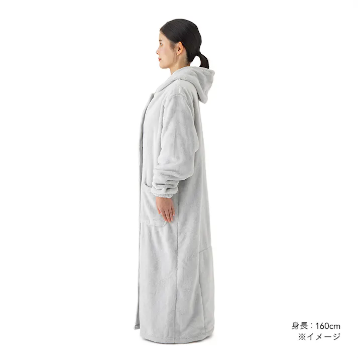 着る毛布 フード付き ロング 幅49cm 奥行130cm グレー