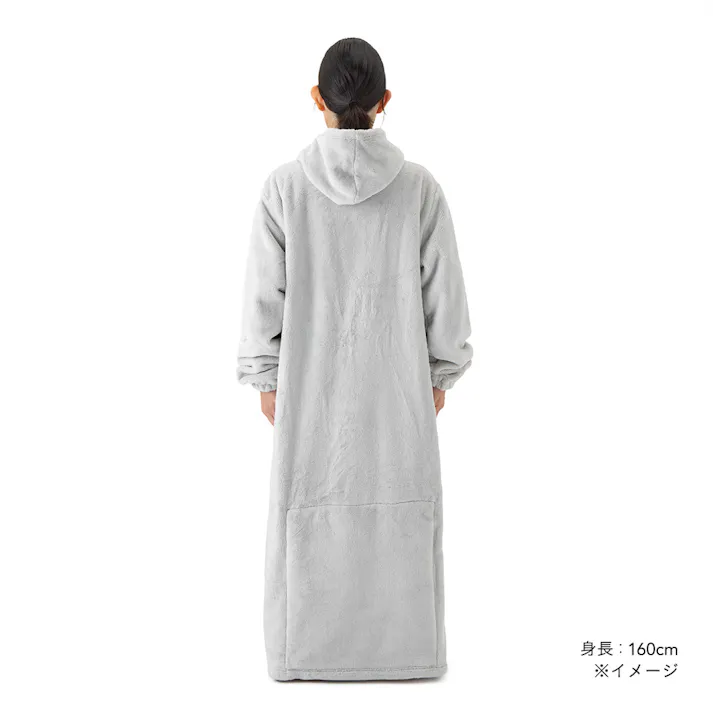 着る毛布 フード付き ロング 幅49cm 奥行130cm グレー