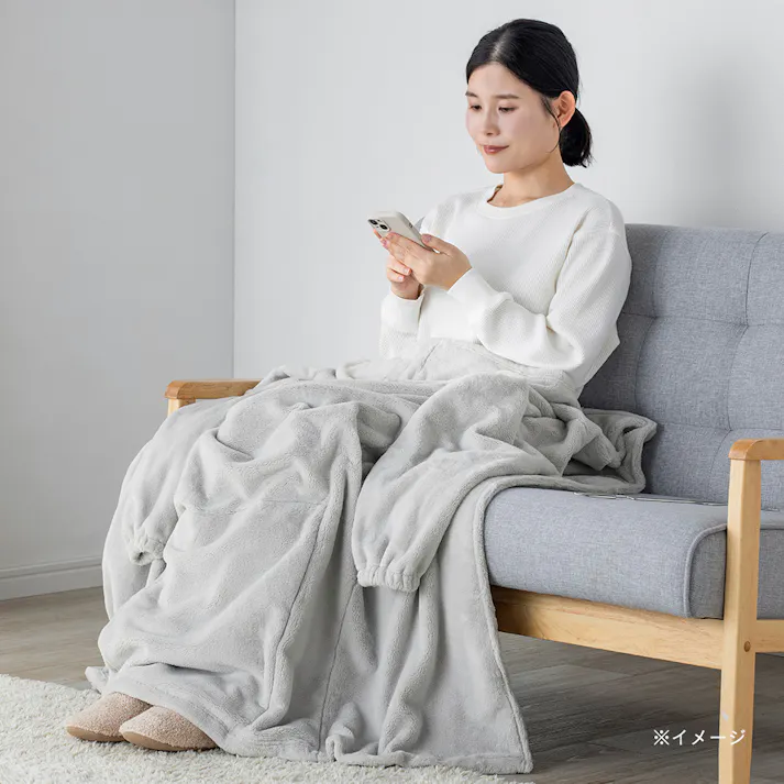 着る毛布 フード付き ロング 幅49cm 奥行130cm グレー