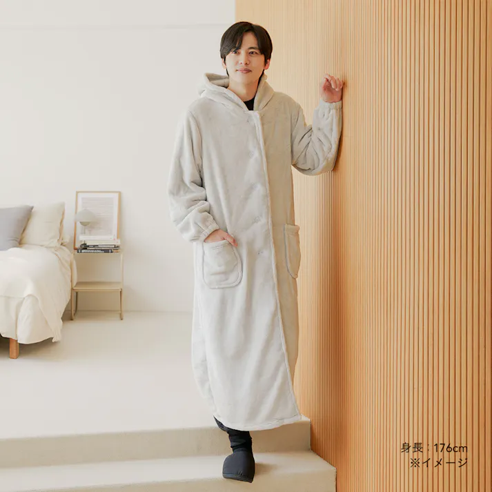 着る毛布 フード付き ロング 幅49cm 奥行130cm グレー