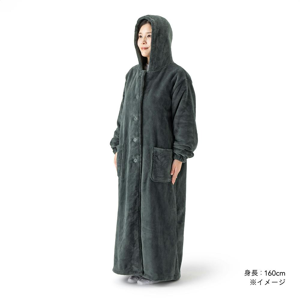 着る毛布 フード付き ロング 幅49cm 奥行130cm ダークグレー