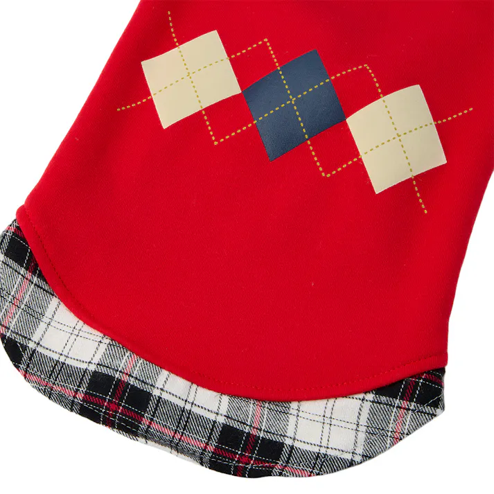 【送料無料】切り替えチェックカットソー SSサイズ レッド ペット服(犬の服)