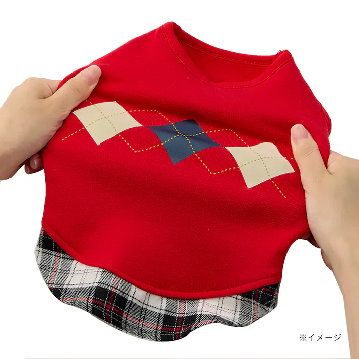 【送料無料】切り替えチェックカットソー SSサイズ レッド ペット服(犬の服)
