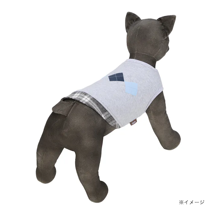 【送料無料】切り替えチェックカットソー Sサイズ グレー ペット服(犬の服)