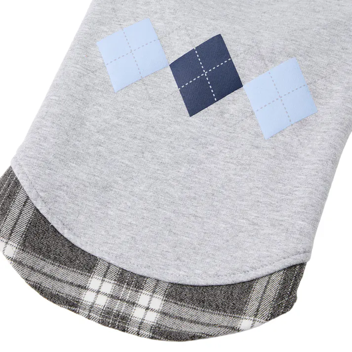 【送料無料】切り替えチェックカットソー MDサイズ グレー ペット服(犬の服)