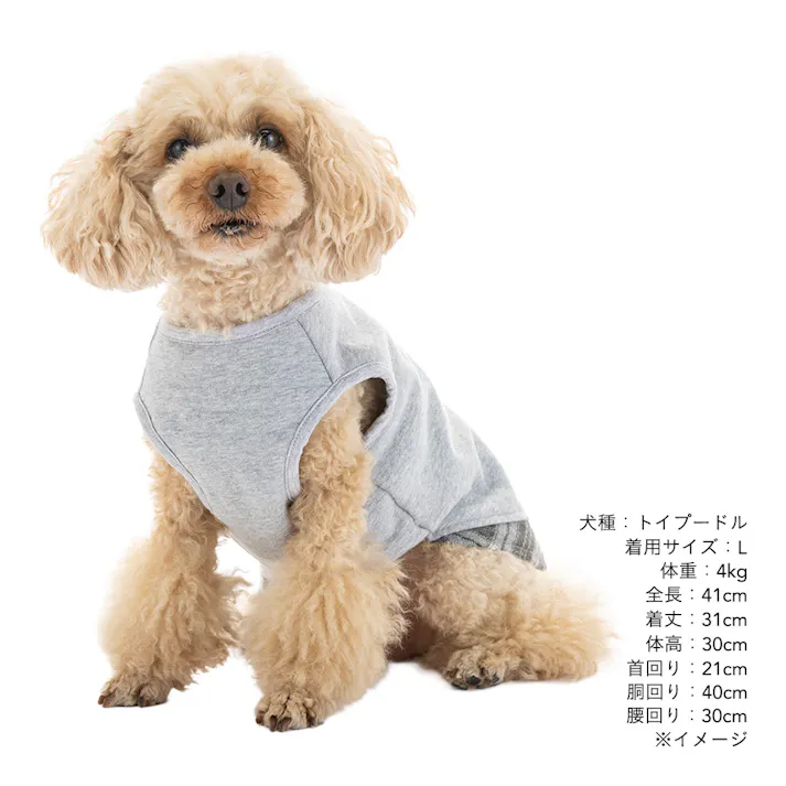 【送料無料】切り替えチェックカットソー MDサイズ グレー ペット服(犬の服)