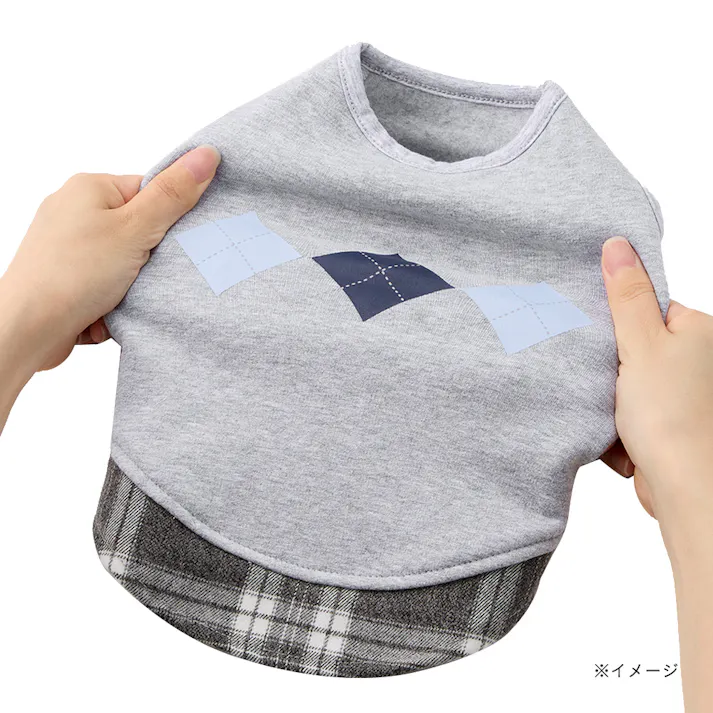 【送料無料】切り替えチェックカットソー SSサイズ グレー ペット服(犬の服)