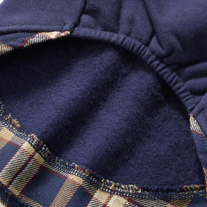【送料無料】切り替えチェックカットソー Mサイズ ネイビー ペット服(犬の服)