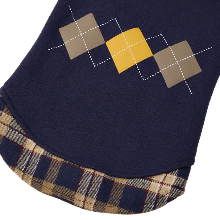 【送料無料】切り替えチェックカットソー MDサイズ ネイビー ペット服(犬の服)