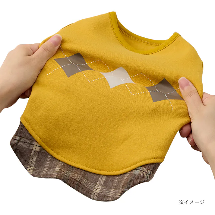 【送料無料】切り替えチェックカットソー Mサイズ マスタード ペット服(犬の服)