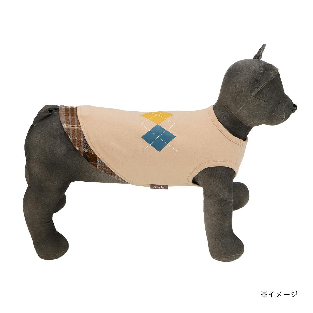 送料無料】切り替えチェックカットソー Sサイズ ベージュ ペット服(犬