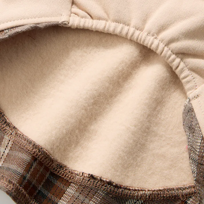 【送料無料】切り替えチェックカットソー MDサイズ ベージュ ペット服(犬の服)