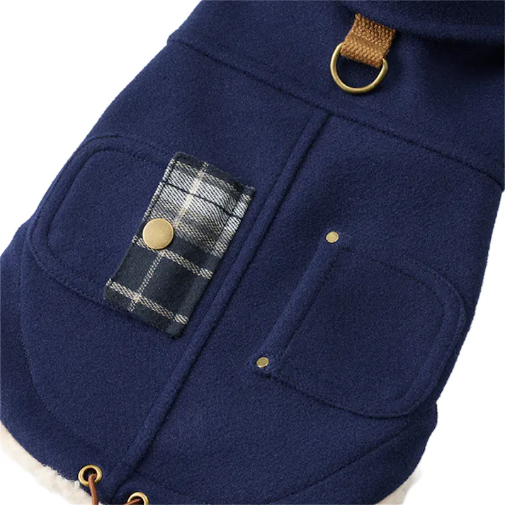 【送料無料】襟付きアウター SSサイズ ネイビー ペット服(犬の服)