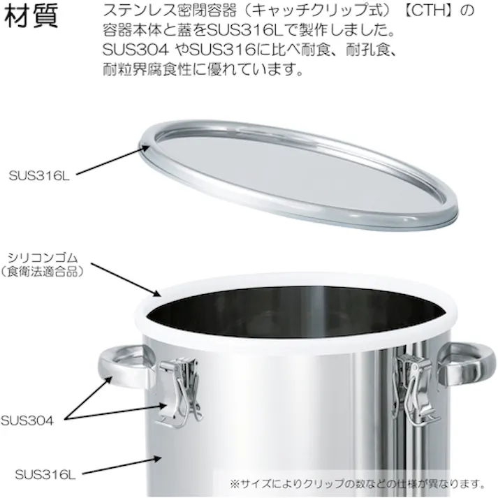 【CAINZ-DASH】MONOVATE ステンレスタンクSUS316Lクリップ式密閉タンク36L CTH-36-316L【別送品】