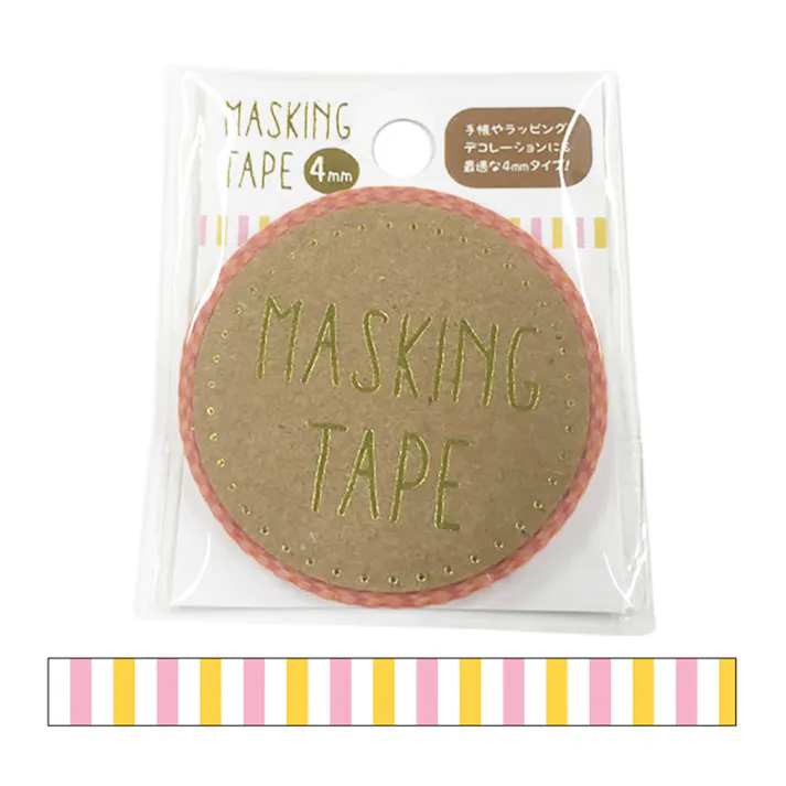 ワールドクラフト マスキングテープ 4mm ストライプ ピンク×イエロー