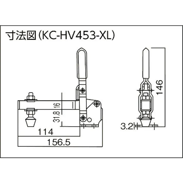 【CAINZ-DASH】大阪角田興業 ハンドル縦型トグルクランプ(下方押え型) No.HV453-XL 締圧力0.8~2.25kN KC-HV453-XL【別送品】