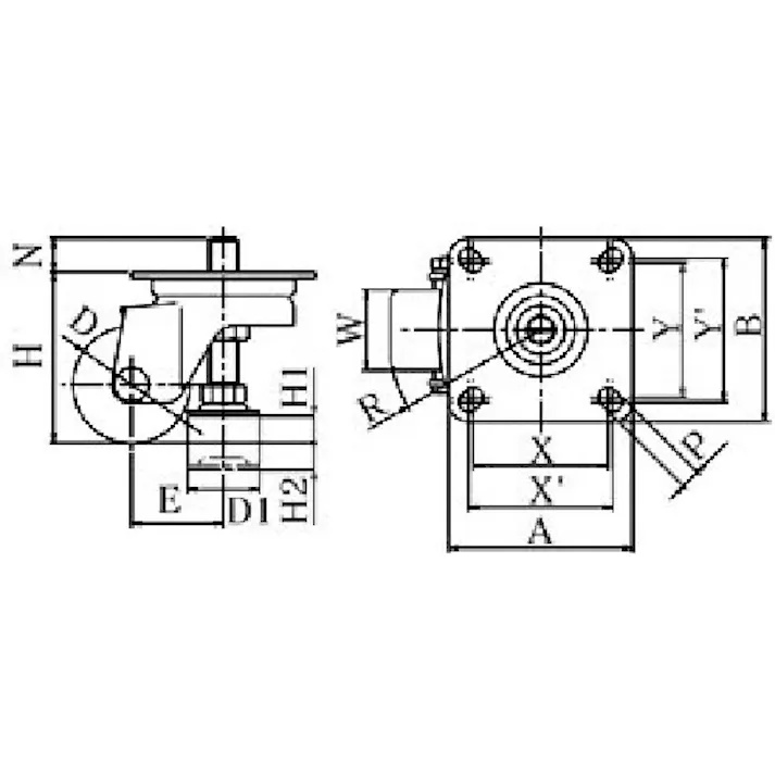 【CAINZ-DASH】ユーエイ キャスター事業部 プレート式 自在 アジャスター付キャスター 強化ナイロン 車輪径50mm AFタイプ AF型 取付寸法80×80(75×75) AF-50【別送品】