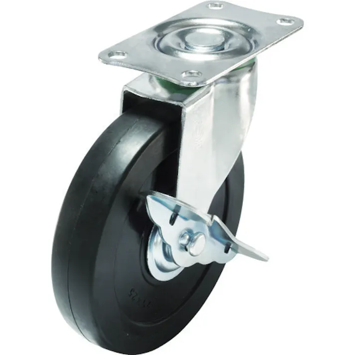 【CAINZ-DASH】ユーエイ キャスター事業部 プレート式 自在 キャスター ゴム 車輪径125mm ストッパー付き Eタイプ E-S型 取付寸法82×40 E-125RHS【別送品】