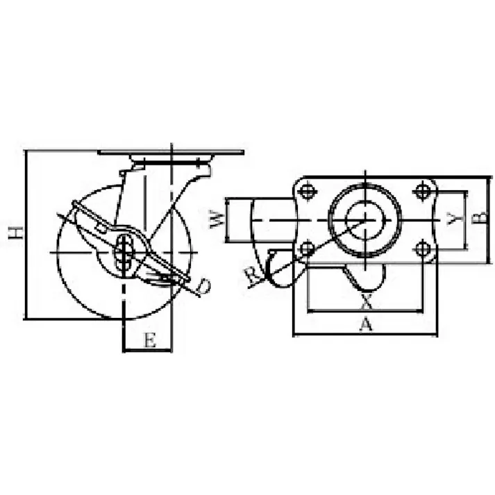【CAINZ-DASH】ユーエイ キャスター事業部 プレート式 自在 キャスター ゴム 車輪径125mm ストッパー付き Eタイプ E-S型 取付寸法82×40 E-125RHS【別送品】